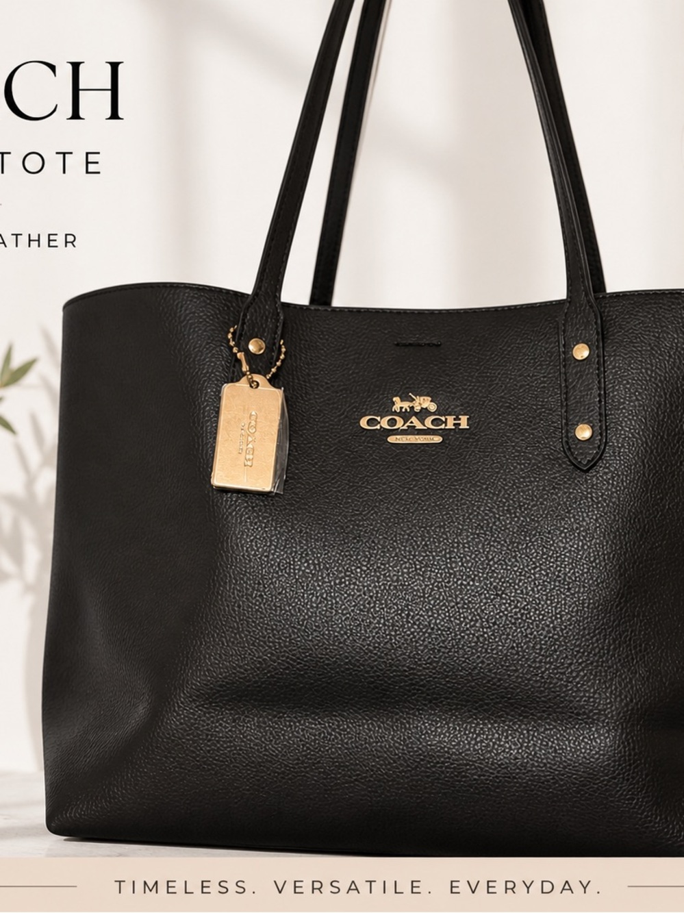 Coach Town Tote Black Leather Large Carryall NWT